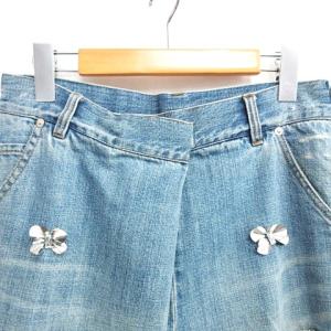 MUVEIL デニム パンツ アシンメトリー 蝶 モチーフ付き ウォッシュ アシンメトリー 36