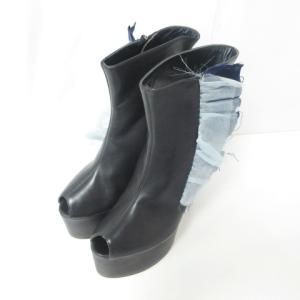 Acne Studios DILLION サイドフリルブーツ ヒール オープントゥ 37 ネイビー