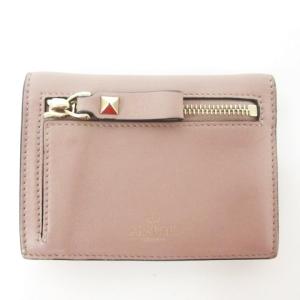 VALENTINO GARAVANI ロックスタッズ 二つ折り財布 ウォレット レザー ピンク ベージュ 