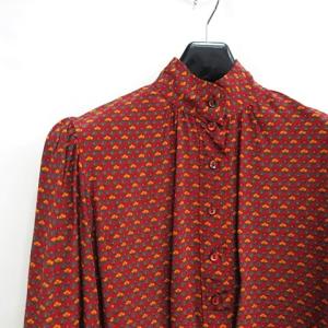 YVES SAINT LAURENT rive gauche ヴィンテージ シルク 長袖 シャツ プルオーバー レッド 38