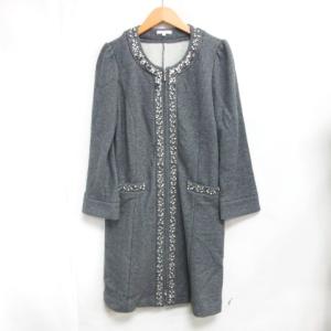 美品 ビジュー ジップアップ ワンピース 大きいサイズ グレー 42 約LL