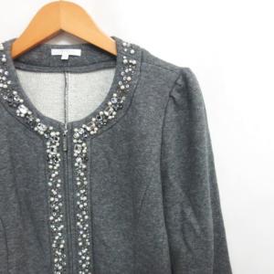 TO BE CHIC 美品 ビジュー ジップアップ ワンピース 大きいサイズ グレー 42 約LL