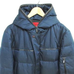 HUGO BOSS レザー切替 ダウンジャケット コート ジップアップ ネイビー XXL