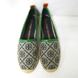 TORY BURCH 21SS Tロゴモノグラムエスパドリーユ フラットシューズ スリッポン 総柄 ネイビー