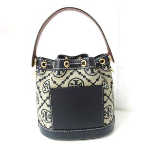 TORY BURCH 21SS 美品 モノグラム ジャカード ミニ バケットバッグ ショルダーバッグ 巾着 キャンバス×レザー