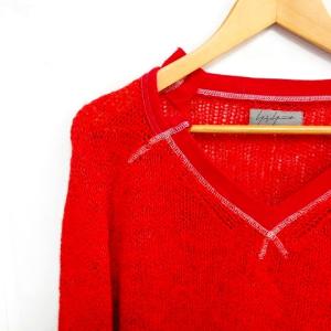 Yohji Yamamoto POUR HOMME ワイズ リネン セーター ニット Vネック ローゲージ レッド 3