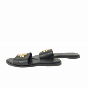 TORY BURCH EVERLY SLIDE フラット サンダル ロゴプレート レザー 黒 ブラック 8 1