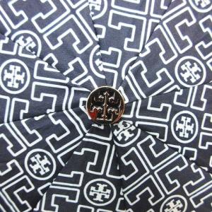 TORY BURCH 美品 3T TORY UMBRELLA 折りたたみ傘 アンブレラ ロゴ 総柄 ワンタッチ ネイビー