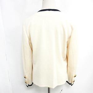 YVES SAINT LAURENT ヴィンテージ ニット ノーカラー ジャケット カーディガン 羽織り 金ボタン ビジューボタン アイボリー M 