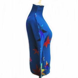 me ISSEY MIYAKE プリーツ ハイネック カットソー トップス 総柄 ブルー F