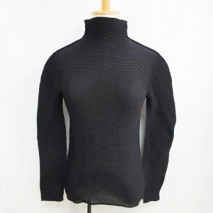 プリーツ ハイネック カットソー 長袖 トップス 無地 ブラック F