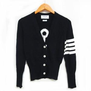 THOM BROWNE アンカーアイコン インターシャ カーディガン ニット Vネック トリコロール 羽織り ネイビー