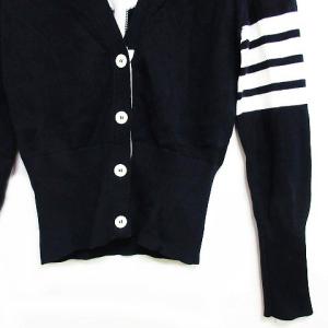 THOM BROWNE アンカーアイコン インターシャ カーディガン ニット Vネック トリコロール 羽織り ネイビー