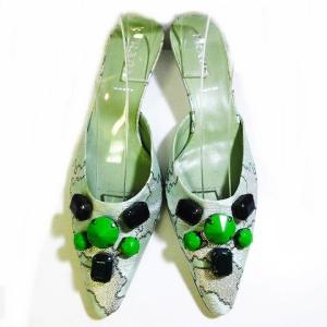 PRADA ミュールサンダル ビジュー 37 ライトグリーン