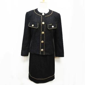 FASHION スカートセットアップ 金釦 シルク ダークグレー