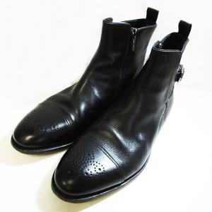 GIORGIO ARMANI サイドジップ ベルト ブーツ ストレートチップ メダリオン 革靴 ブラック 8