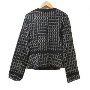 Leilian ジャケット 黒 ノーカラー 刺繍 ブラック 13 大きいサイズ ストレッチ コットン タグ付き