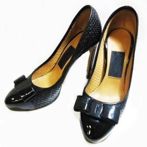 ヴァラ リボン コンビ エナメル パンプス ヒール シューズ 靴 ブラック 5 