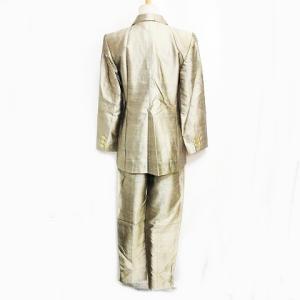 YVES SAINT LAURENT シルク100％ スーツ セットアップ フォーマル テーラードジャケット スラックスパンツ 3B メタリックベージュ 36 38