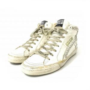 GOLDEN GOOSE SLIDE GGDB ミドルカット スタッズ サイドジップ スニーカー 加工 白 ホワイト 37 約24cm