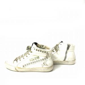 GOLDEN GOOSE SLIDE GGDB ミドルカット スタッズ サイドジップ スニーカー 加工 白 ホワイト 37 約24cm