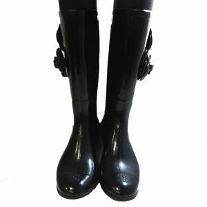 CHANEL レインブーツ ココマーク カメリア 37 ブラック
