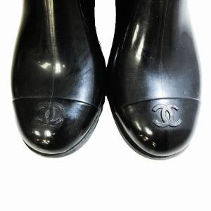 CHANEL レインブーツ ココマーク カメリア 37 ブラック