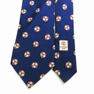 CHANEL ココマーク ネクタイ シルク サッカーボール柄 ネイビー