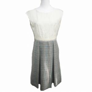 ANAYI ジャガード チェックニードルワンピース アイボリー グレー 36