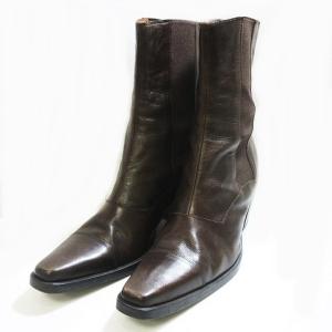 SARTORE サイドゴア  ショートブーツ キューバンヒール スクエアトゥ ストレートチップ ブラウン 36 1