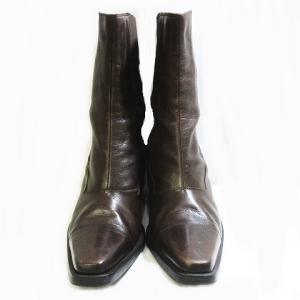 SARTORE サイドゴア  ショートブーツ キューバンヒール スクエアトゥ ストレートチップ ブラウン 36 1