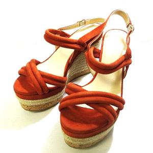 サンダル スエード ジュートソール ウェッジソール オレンジ 37 約24cm 1112 IBO16