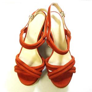 JIMMY CHOO サンダル スエード ジュートソール ウェッジソール オレンジ 37 約24cm 1112 IBO16
