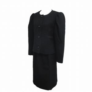 ヴィンテージ レトロ セットアップ ブラックフォーマル ノーカラー ジャケット スカート ブラック