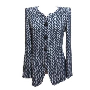 ノーカラージャケット エンボス スナップボタン 38 ネイビー