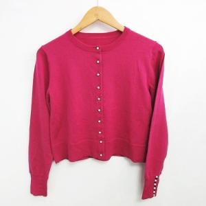 カーディガン ニット セーター 羽織り パールボタン パープル 36