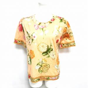 FASHION 半袖 カットソー Tシャツ 花柄 オレンジ M IBS17 1217