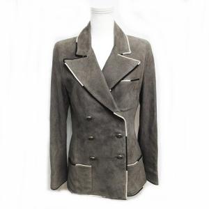 CHANEL 05C ヴィンテージ レザージャケット シルク ココマーク 36 グレー