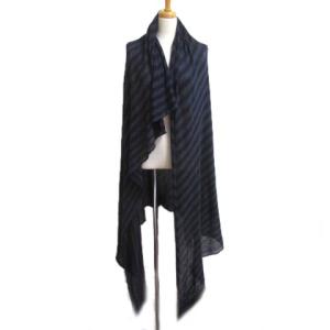 Faliero Sarti シルクボーダーストール ネイビー