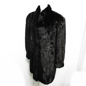 銀サガ 毛皮 ファーコート ミンクファー ロング スタンドカラー F ブラック