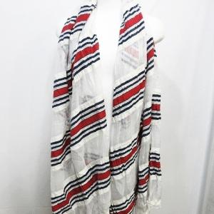 Faliero Sarti イタリア製 美品 ストール マフラー ボーダー  ホワイト レッド ブルー 0106 IBO18