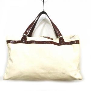 Borsalino キャンバス×レザー ボストンバッグ ハンドバッグ 生成り ブラウン