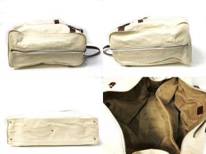 Borsalino キャンバス×レザー ボストンバッグ ハンドバッグ 生成り ブラウン