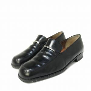 ローファー スクエアトゥ レザー プレート ブラック 6 1