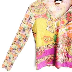 ETRO Vネックペイズリー花柄長袖カットソー 42 マルチカラー