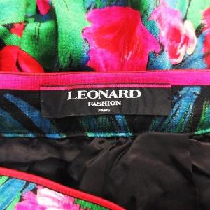 LEONARD FASHION ヴィンテージ シルク混花柄スカート グリーン