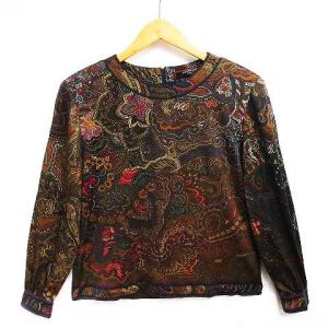 FASHION シルク混 カットソー ブラウス ペイズリー柄 L