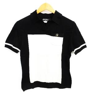 ヴァラ金具 ポロシャツ Tシャツ スキッパーシャツ 半袖 ブラック ホワイト S 0202