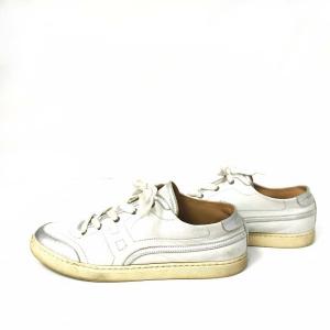 HERMES レザー ローカット スニーカー Hロゴ バイカラー ホワイト シルバー