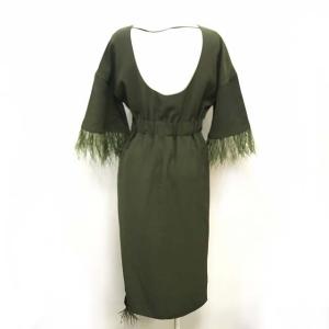 Ameri VINTAGE 近年モデル フェザースリットドレスワンピース カーキ